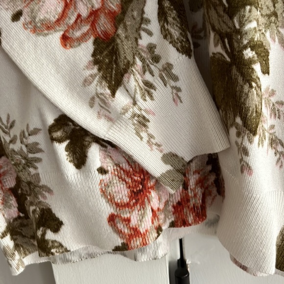 Anthropologie Harlyn Boho Floral Ruffle Lightweight Sweater Pink Olive Green S - Picture 5 of 8